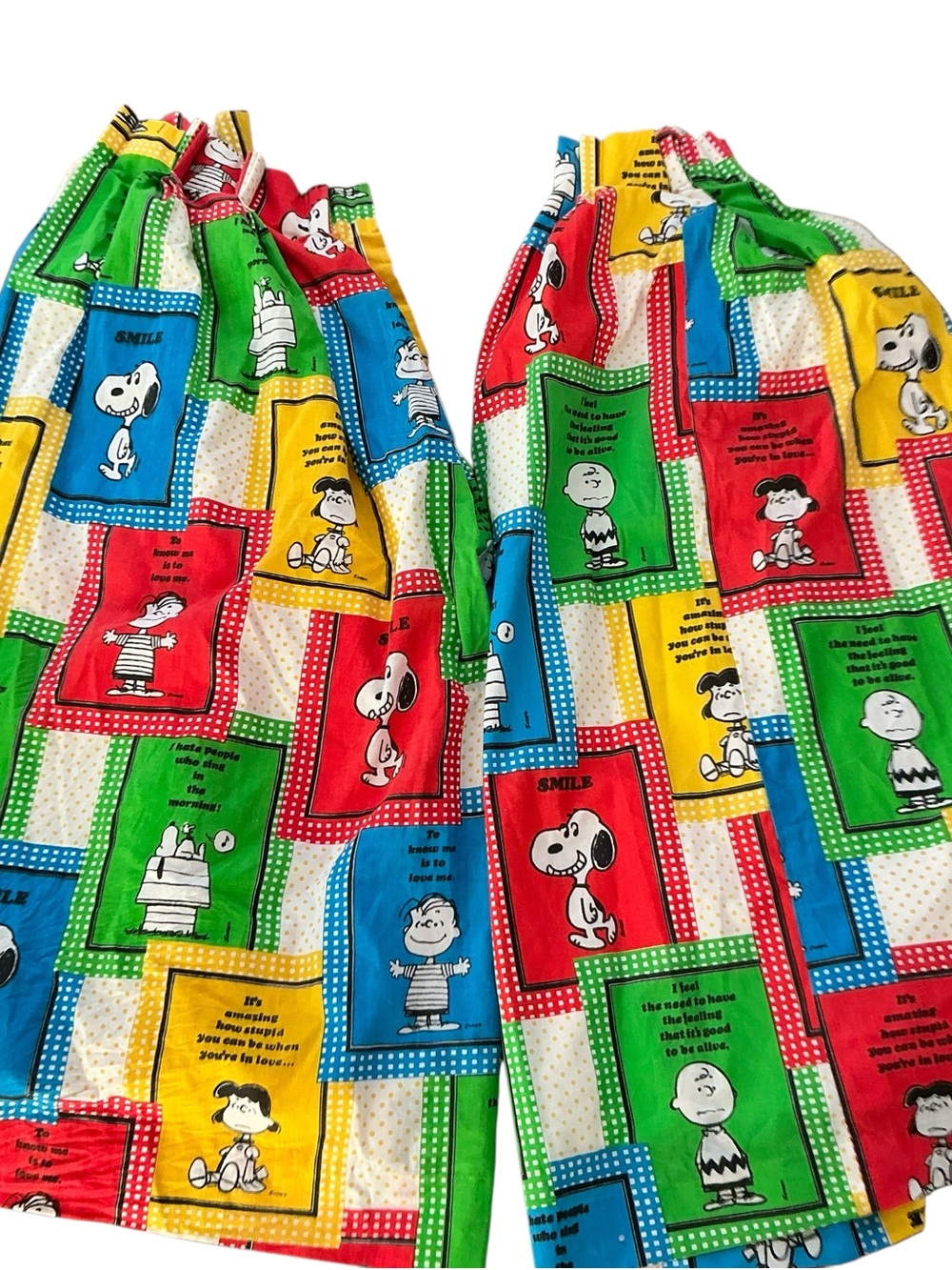 Vintage 1970s Charlie Brown/SnoopyPeanuts curtain panel set of two 23x46x50